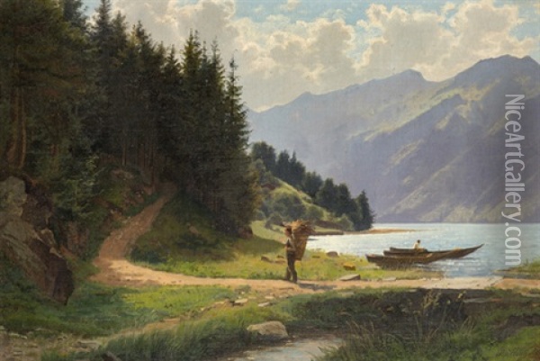 Landschaft Am Brienzersee Mit Bauer Oil Painting - Wilhelm Bernhard Benteli
