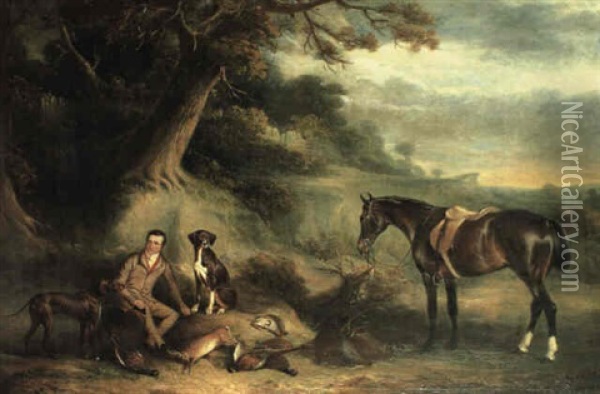 Charles Hibbert With A Bay Hunter And Pointers Oil Painting - John E. Ferneley