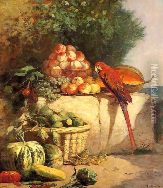 Fruit and Vegetables with a Parrot Oil Painting - Eugene Boudin