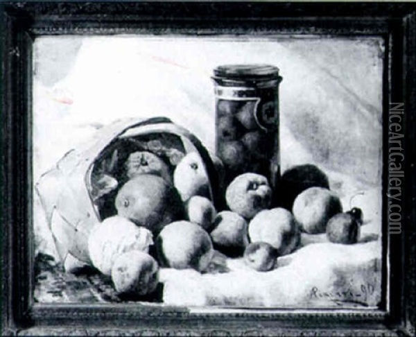 Still Life Of Fruit And Preserves Oil Painting - Achille Peretti