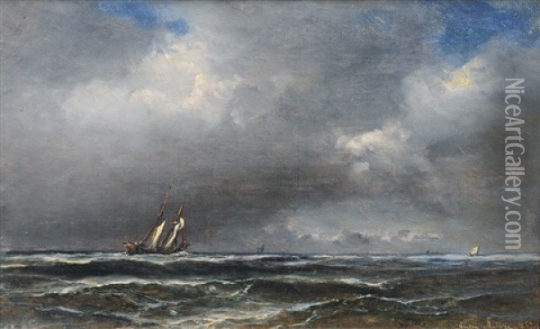 A Storm Rolling In Oil Painting - Daniel Hermann Anton Melbye