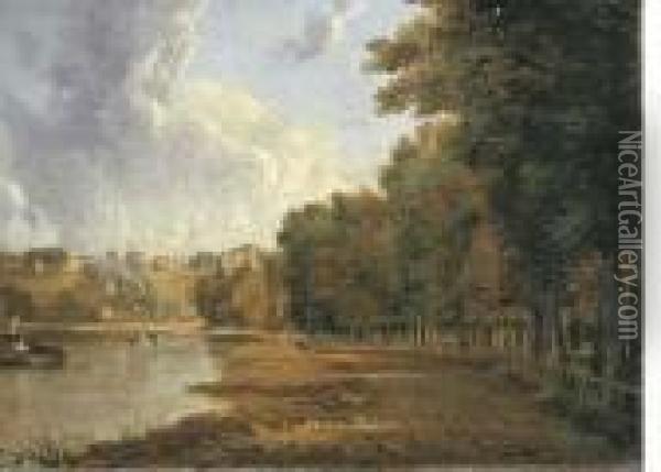 The Towpath Of The Thames With A View Of Richmond Hill Beyond Oil Painting - William Marlow