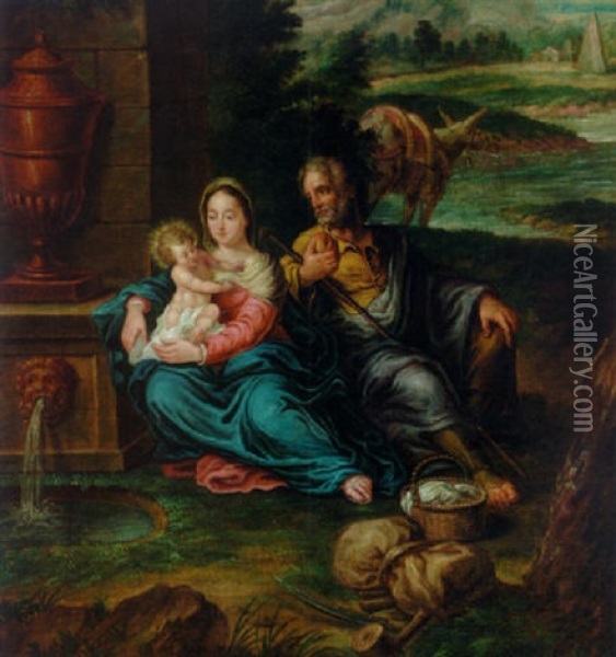 The Rest On The Flight Into Egypt Oil Painting - Balthasar Beschey