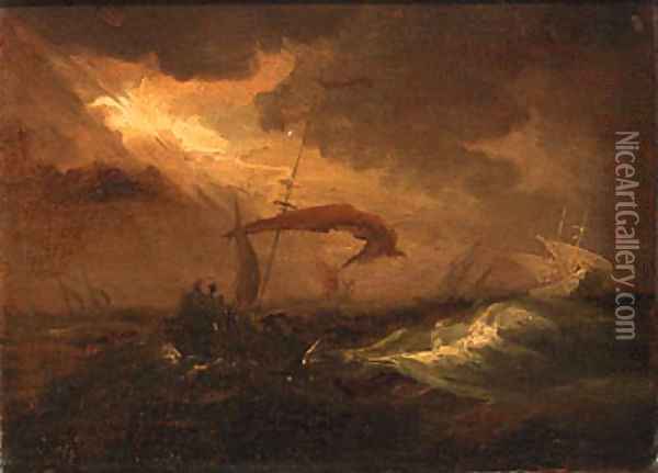 Shipping in a storm Oil Painting - Willem van de Velde the Younger