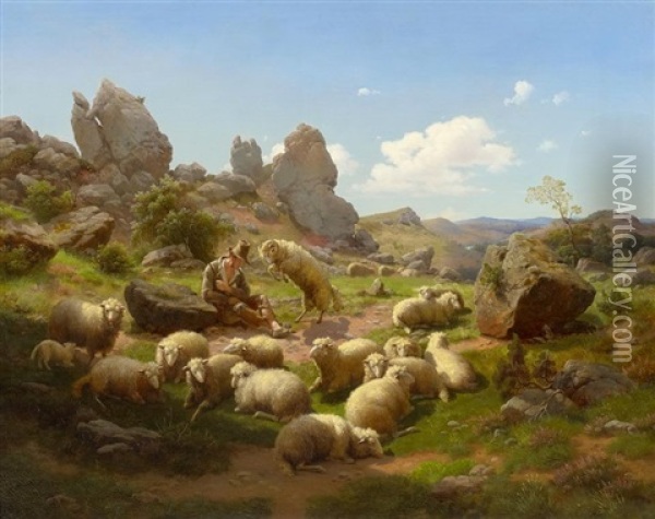 Schafer Und Herde In Der Eifel Oil Painting - Georg Eduard Otto Saal