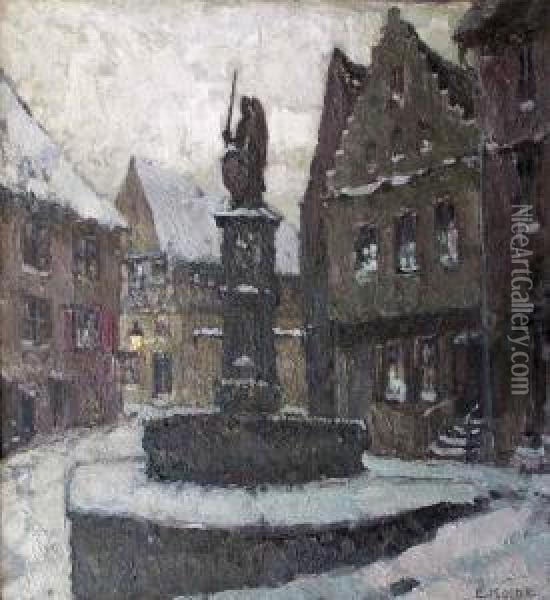 Winterlicher Marktplatz Mit Brunnen Oil Painting - Ernst Kolbe