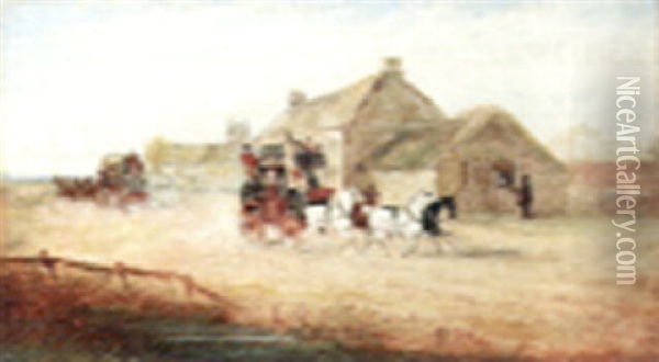 Coaches Take Their Road Oil Painting - John Charles Maggs