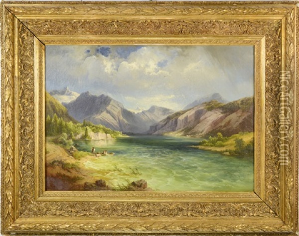 Two River Landscapes Oil Painting - Georg Geyer