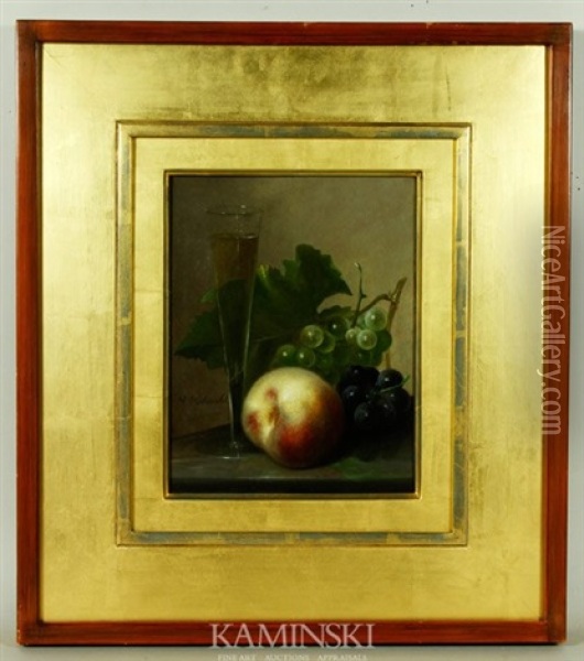 Still Life, Peach Grapes And Wine Oil Painting - Arnoud Wydeveld