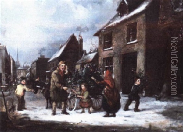 The Mistletoe Seller Oil Painting - Charles Hunt