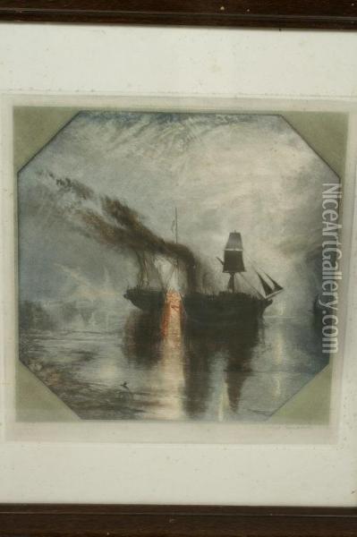 Fire On Board Ship Oil Painting - William Henderson