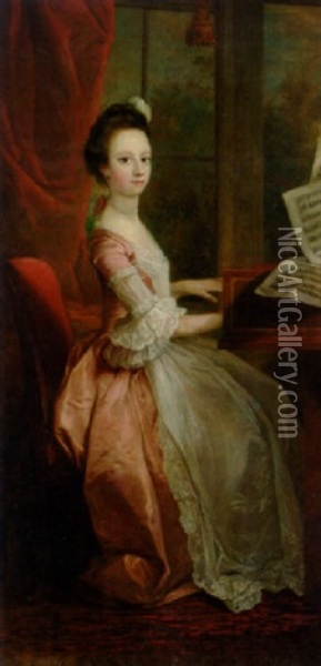Portrait Of A Girl At A Harpsichord Oil Painting - Philip Mercier