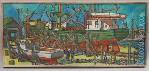 Boatyard Oil Painting - John Day