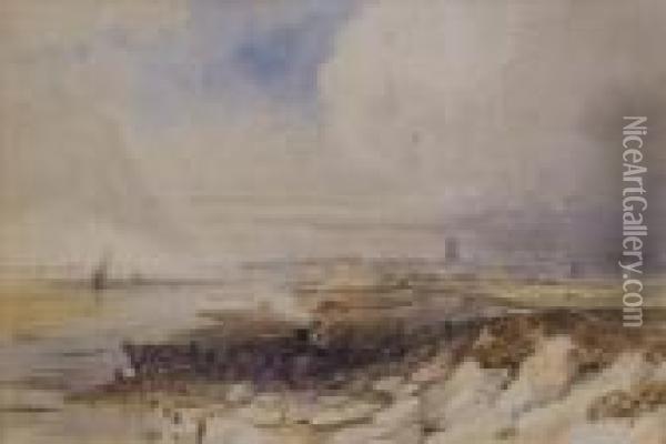 Coastal Scenesone With A Beached Hulk Oil Painting - Henry Barlow Carter