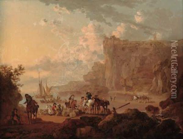 Les Contrebandiers, Flamborough Head, Yorkshire Oil Painting - Julius Caesar Ibbetson