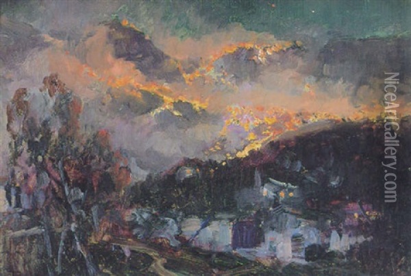Fire In The Mountains Oil Painting - Paolo Sala