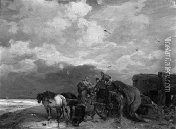 Fischer Mit Beladenem Pferdekarren Am Strand Oil Painting - Carl Hilgers