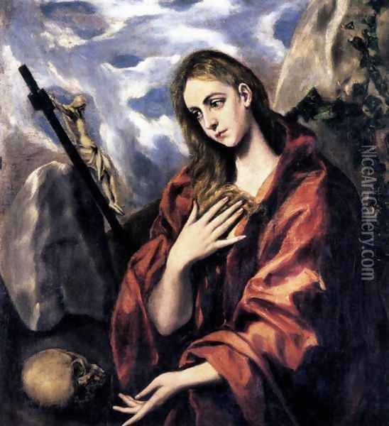 Mary Magdalen in Penitence 1585-90 Oil Painting - El Greco (Domenikos Theotokopoulos)