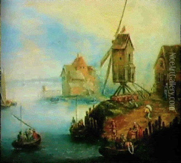 L'embarcadere Oil Painting - Joseph van Bredael