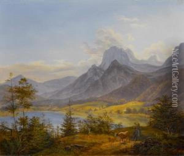 Der Hintersee Bei Berchtesgaden Oil Painting - Johann Nepomuk Ott