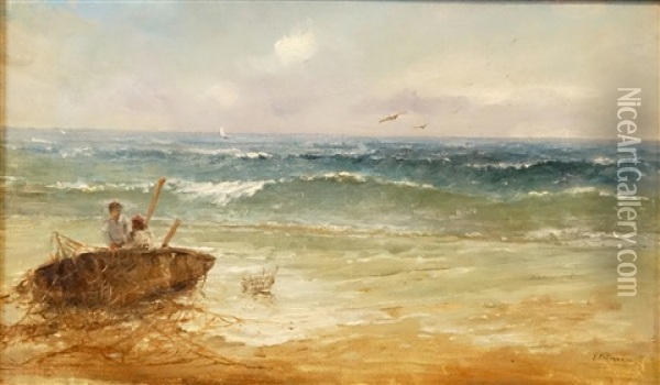 Fisherman At The Sea Shore Oil Painting - Eugen (Cean) Voinescu