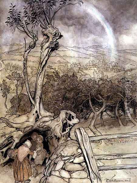 Exactly Where the Rainbow Ends, 1914 Oil Painting - Arthur Rackham