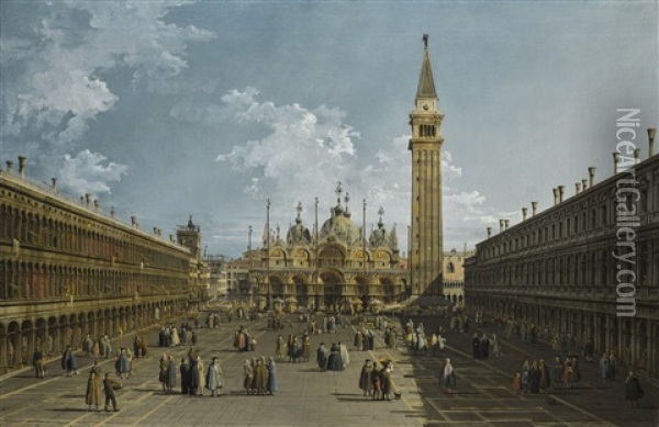 Venice, Piazza San Marco Looking East Towards The Basilica Oil Painting - Bernardo Bellotto