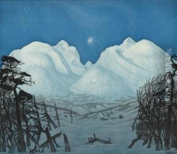 Winter Night Inrondane Oil Painting - Harald Sohlberg