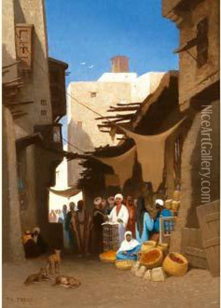 Rue Copte Au Caire . Oil Painting - Ch. Theodore, Bey Frere