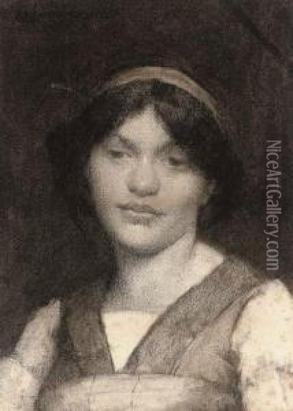 Head Of A Gypsy Girl Oil Painting - John Wainwright
