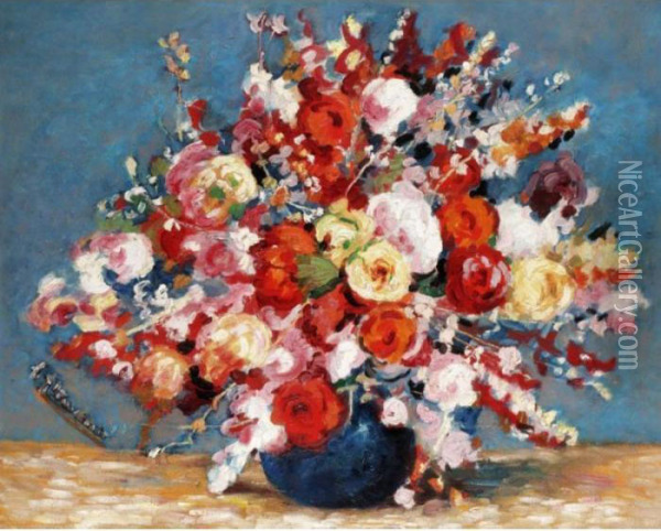 Still Life With Vase Of Flowers Oil Painting - Alexander Altmann