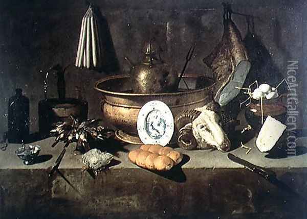 Still Life in a Kitchen Oil Painting - Giuseppe Recco