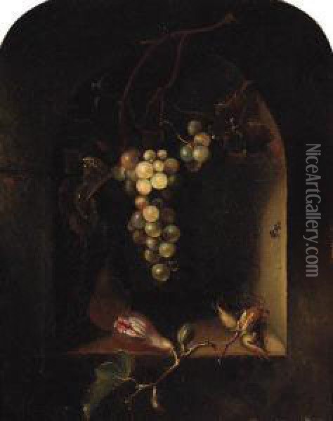 Grapes, Figs And Cob Nuts In A Niche Oil Painting - William Hughes