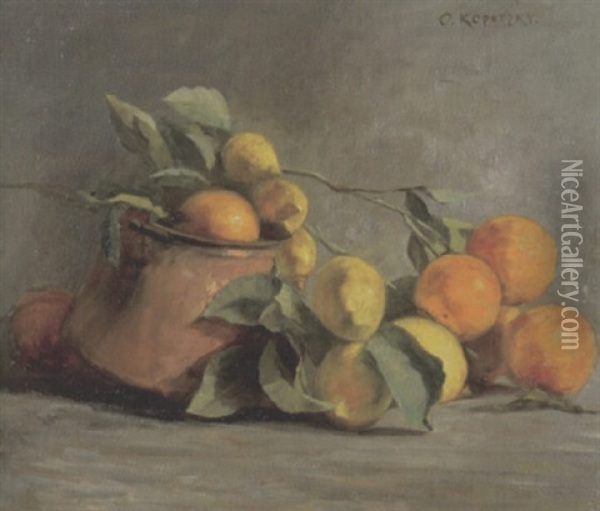 Stilleben Mit Orangen Und Zitronen Oil Painting - Olga Kopetzky
