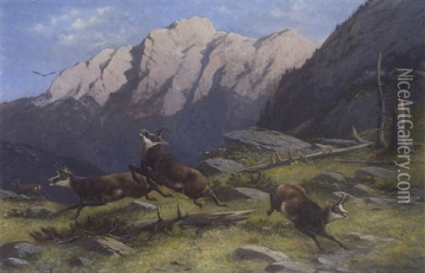 Gamsjagd Im Hochgebirge Oil Painting - Moritz Mueller the Elder
