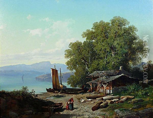 Au Bordd'un Lac Italien Oil Painting - Vittore Grubicy de Dragon