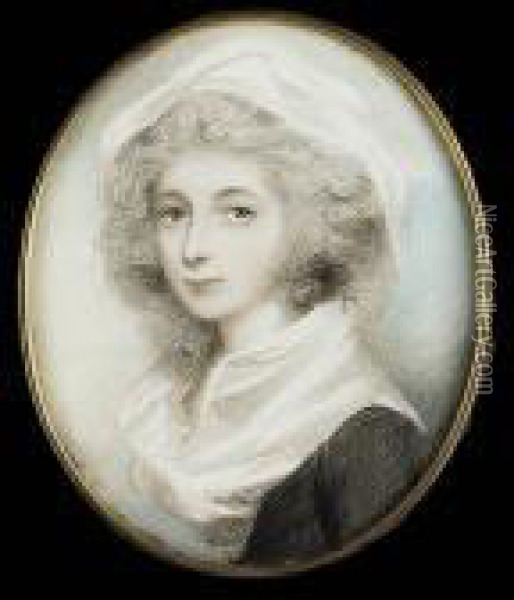 A Lady, Wearing Black Dress With White Fichu And White Veil In Her Powdered Hair Oil Painting - Andrew Plimer