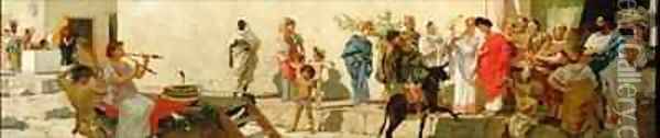 A Roman Street Scene with Musicians and a Performing Monkey 2 Oil Painting - Modesto Faustini