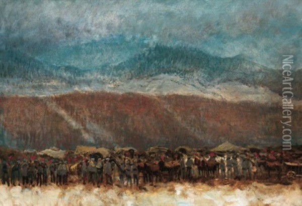 Encampment Oil Painting - Laszlo Mednyanszky