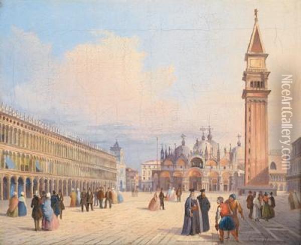 Die Piazza San Marcoin Venedig Oil Painting - Guiseppe Canella