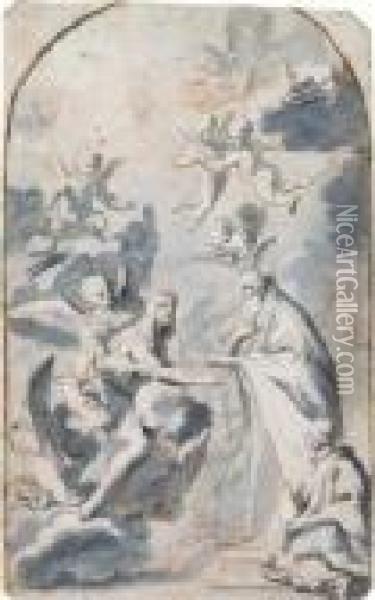 Bischof Maximian Reicht Maria Magdalena Oil Painting - Antonio Balestra