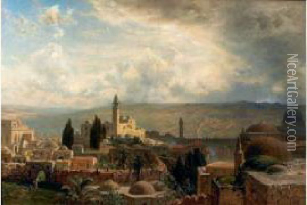 Vue De Jerusalem Oil Painting - Ernst Carl Eugen Koerner
