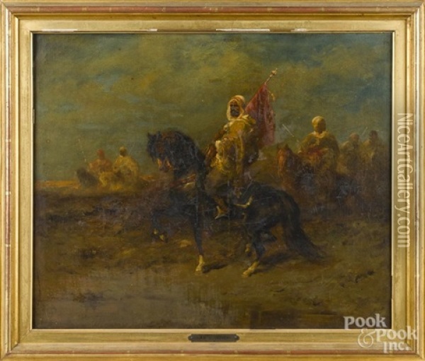 Landscape With Arab Horsemen Oil Painting - Adolf Schreyer