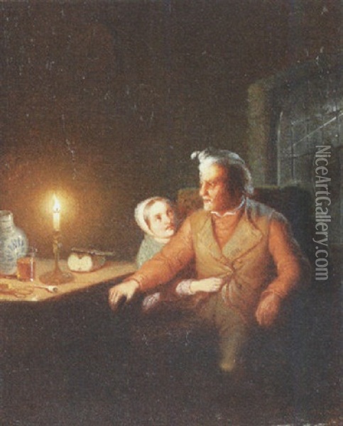 Candlelit Affection Oil Painting - Johann Mongels Culverhouse