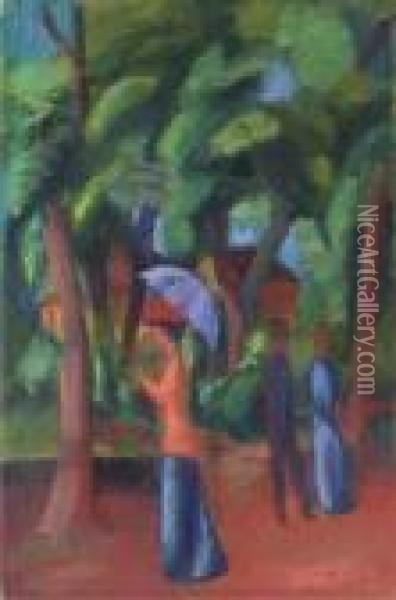 Spaziergang Im Park Oil Painting - August Macke