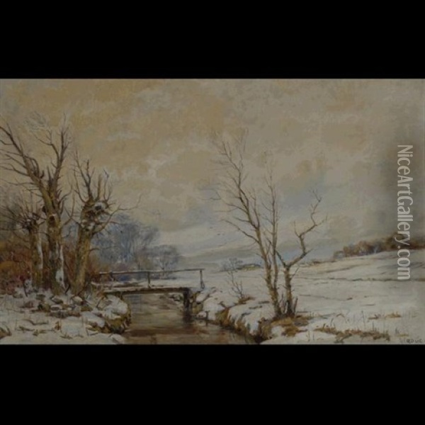 Danish Winter Landscape Oil Painting - Ole Due