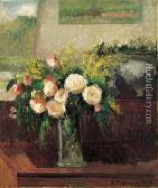 Les Roses De Nice Oil Painting - Camille Pissarro