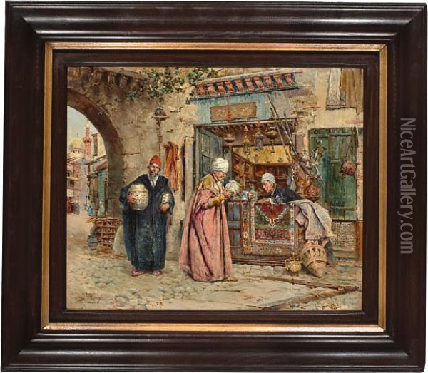 The First Sale Of The Day Oil Painting - Antonio Maria de Reyna