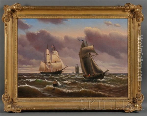 Storm Clouds Clearing, Vessels At Sea Oil Painting - Franklin Stanwood