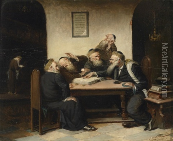 Eine Streitfrage Aus Dem Talmud Oil Painting - Carl Schleicher